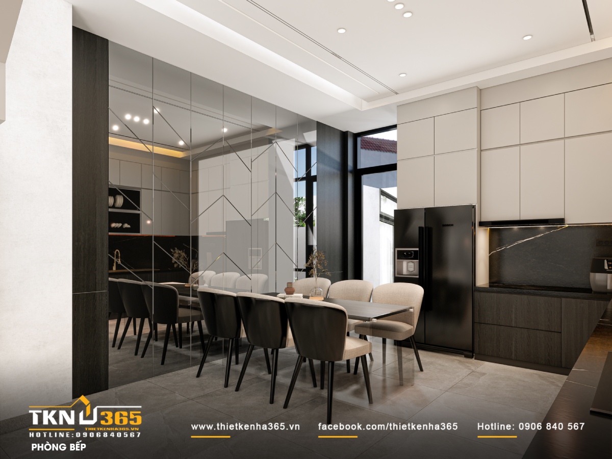 không gian bếp và phòng ăn