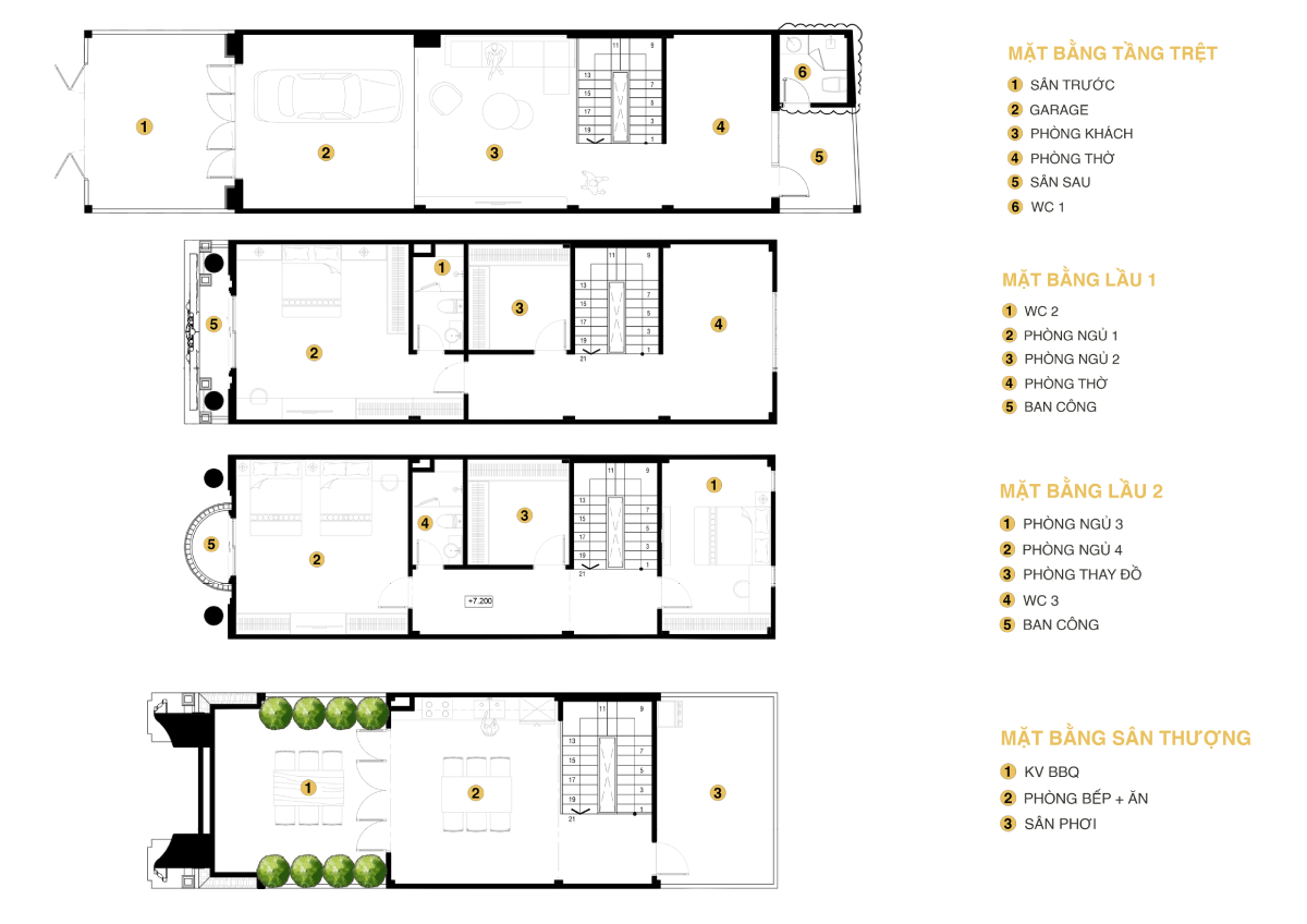 Thiết kế 1 trệt 2 lầu 1 sân thượng 3