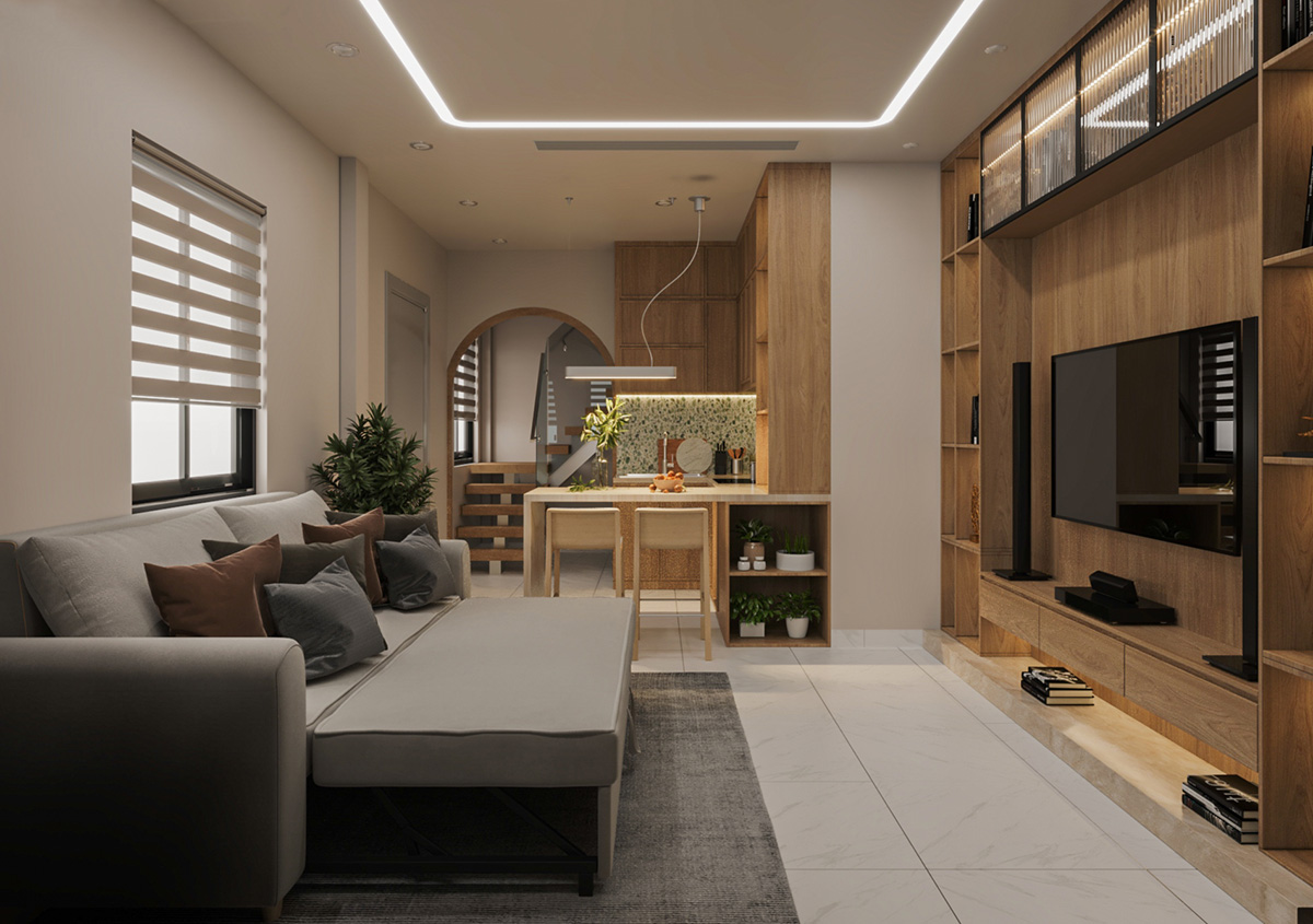 Mẫu nội thất nh&agrave; nhỏ đẹp thiết kế tối giản sẽ gi&uacute;p căn nh&agrave; cảm gi&aacute;c như rộng hơn