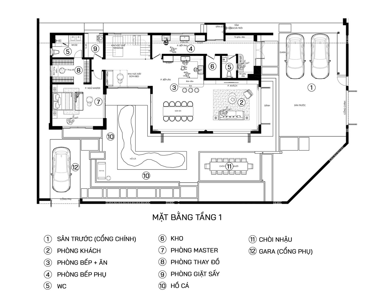 Bản vẽ c&ocirc;ng năng biệt thự hiện đại 2 tầng 2 mặt tiền tầng 1