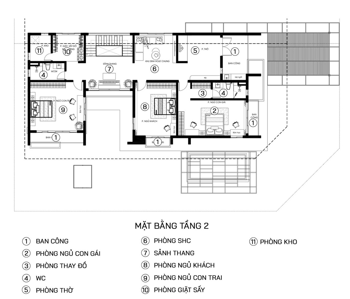Bản vẽ c&ocirc;ng năng biệt thự hiện đại 2 tầng 2 mặt tiền tầng 2