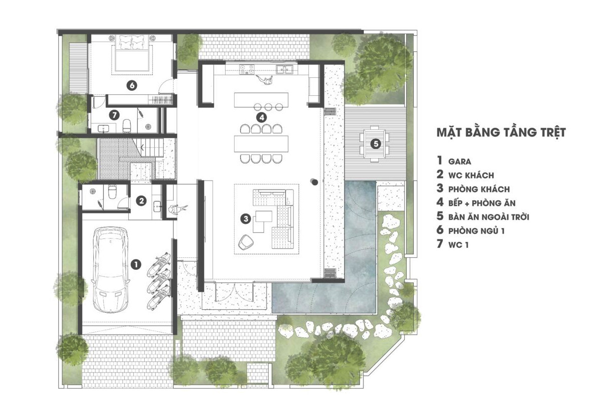 Bản vẽ biệt thự hiện đại 3 tầng 2 mặt tiền tầng trệt