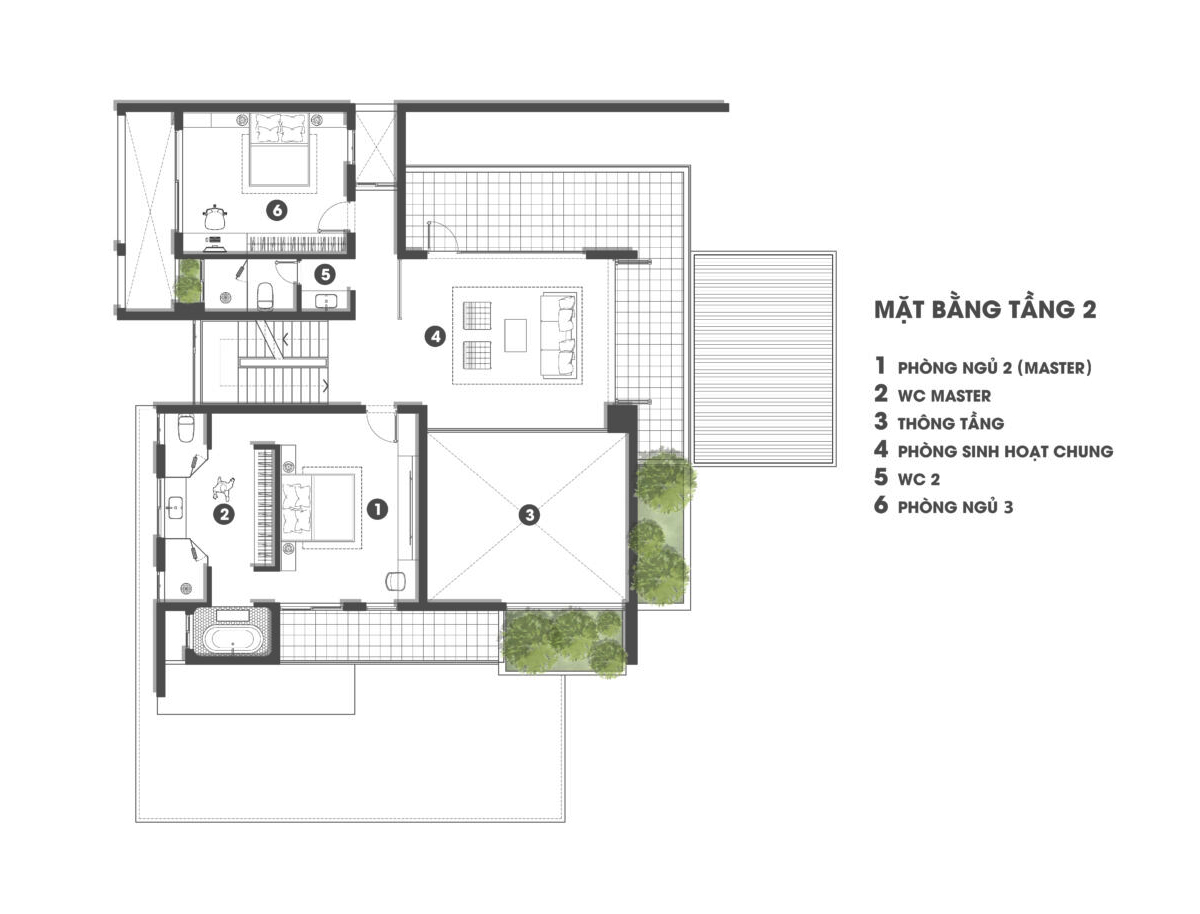 Bản vẽ biệt thự hiện đại 3 tầng 2 mặt tiền tầng 2