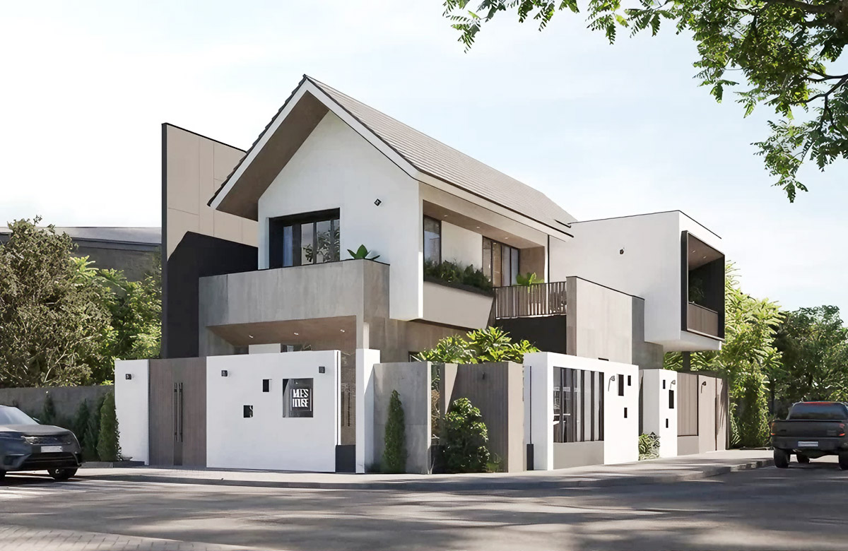 Biệt thự 2 tầng m&aacute;i ng&oacute;i 2 mặt tiền mang lại kh&ocirc;ng gian sống tiện nghi, gần gũi thi&ecirc;n nhi&ecirc;n v&agrave; bền vững theo thời gian.