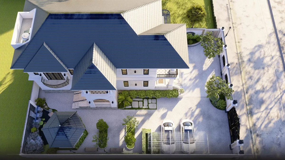 M&aacute;i Nhật thanh tho&aacute;t vừa tạo sự c&acirc;n đối vừa mang lại c&ocirc;ng năng chống nắng, tho&aacute;t nước hiệu quả. 