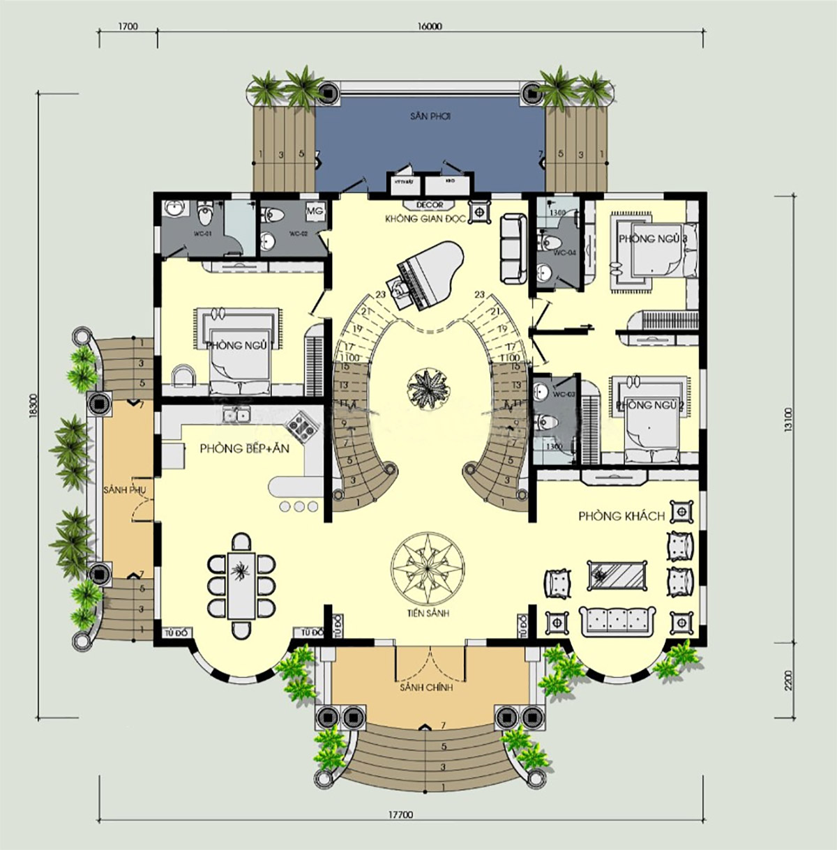 Bản vẽ biệt thự 2 tầng tân cổ điển kiểu Pháp mái Nhật/mái Mansard