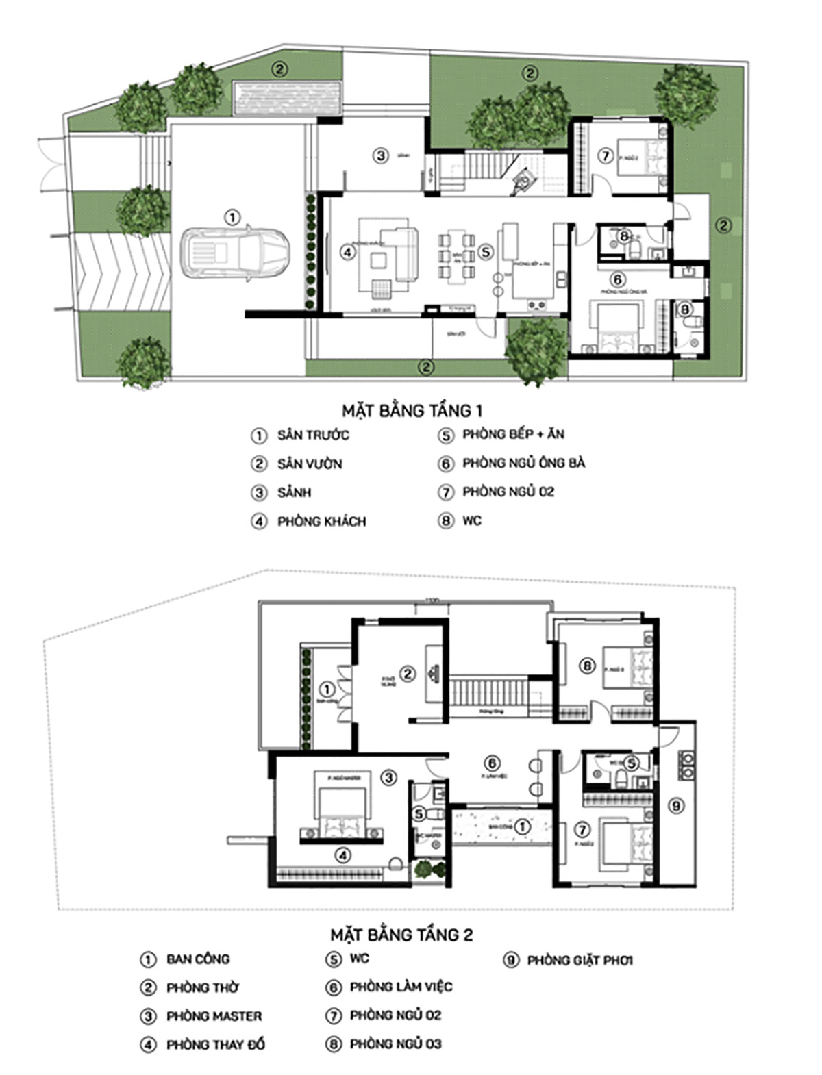 Bản vẽ c&ocirc;ng năng mẫu biệt thự 2 tỷ kết hợp s&acirc;n vườn