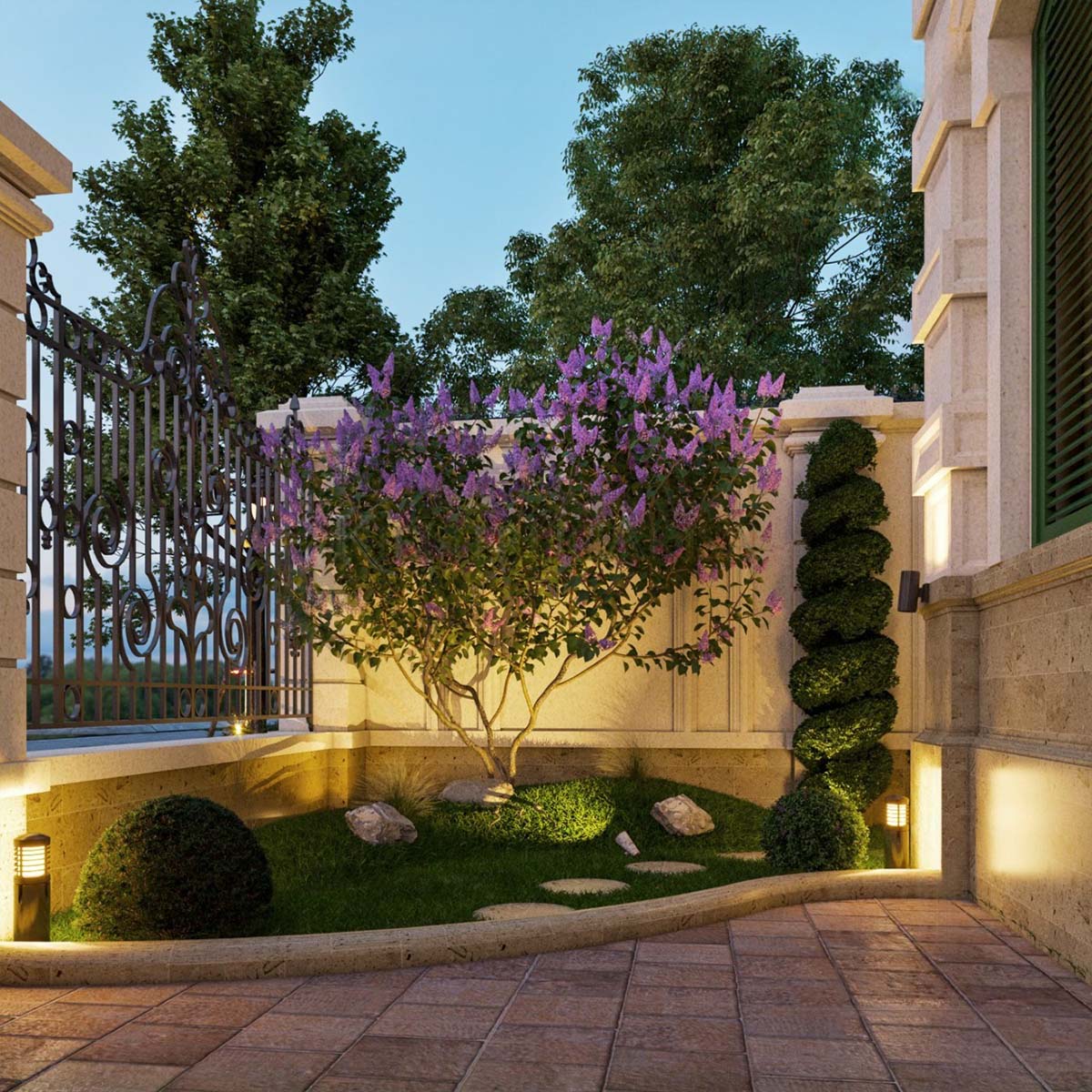 Dù hạn chế diện tích nhưng được bố trí cây xanh, tiểu cảnh khoa học, vừa tôn lên vẻ đẹp của công trình vừa mang thiên nhiên vào nhà.