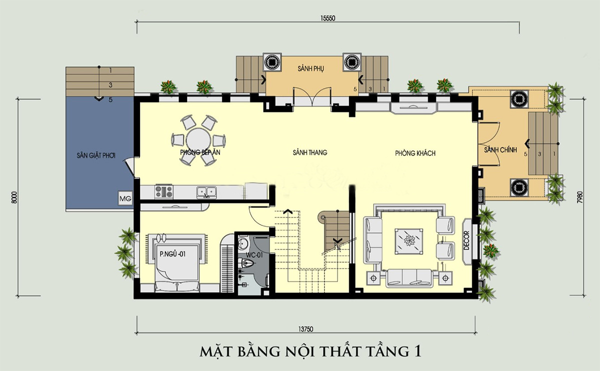 Bản vẽ biệt thự tân cổ điển kiểu Pháp 2 tầng 1 tum