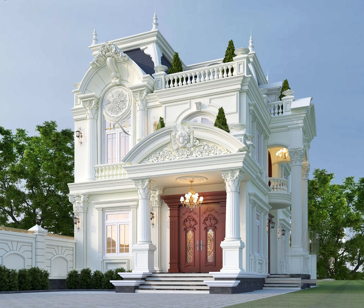 Mẫu biệt thự tân cổ điển 2 tầng 1 tum mang đến vẻ đẹp thanh lịch, nhẹ nhàng nhưng không kém phần sang trọng.