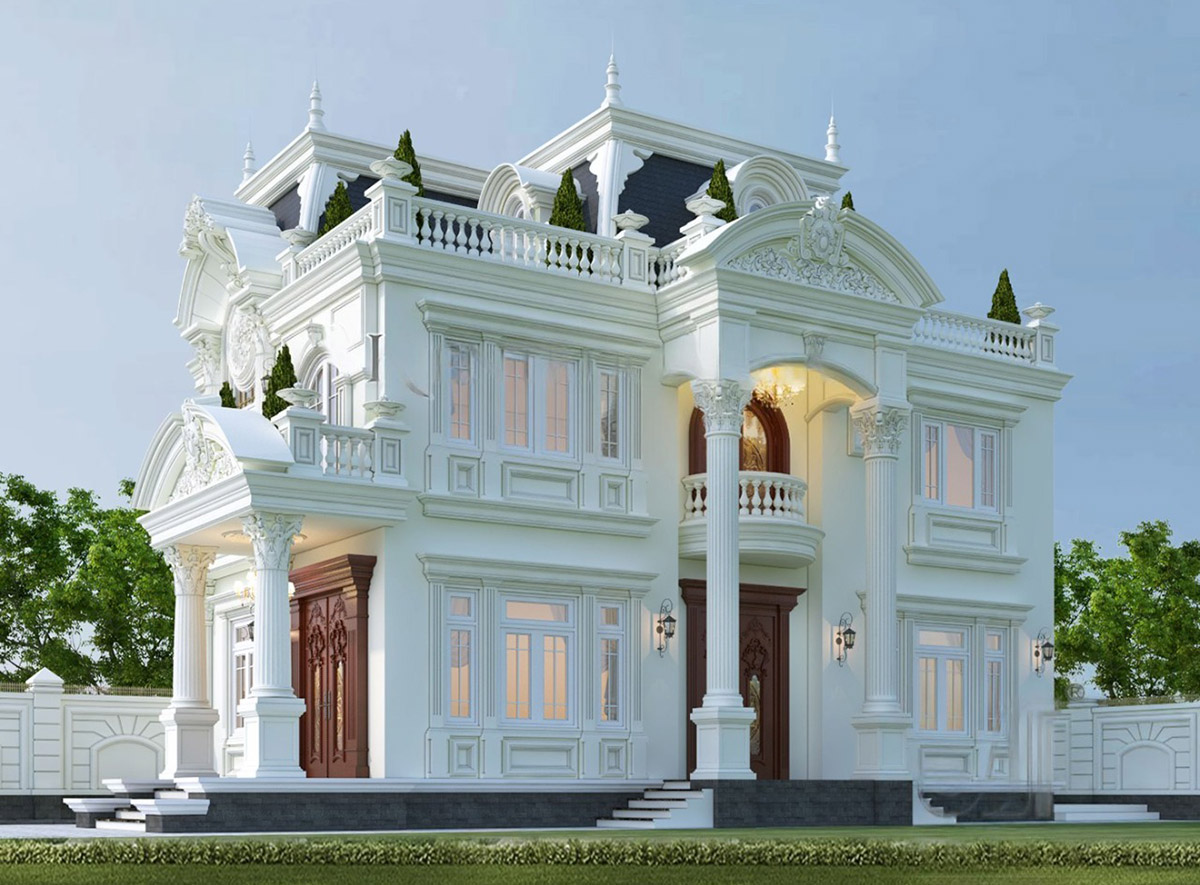 Đèn chùm pha lê sang trọng tại sảnh chính cùng cửa gỗ cao cấp chạm khắc hoa văn tinh xảo khẳng định gu thẩm mỹ của gia chủ.