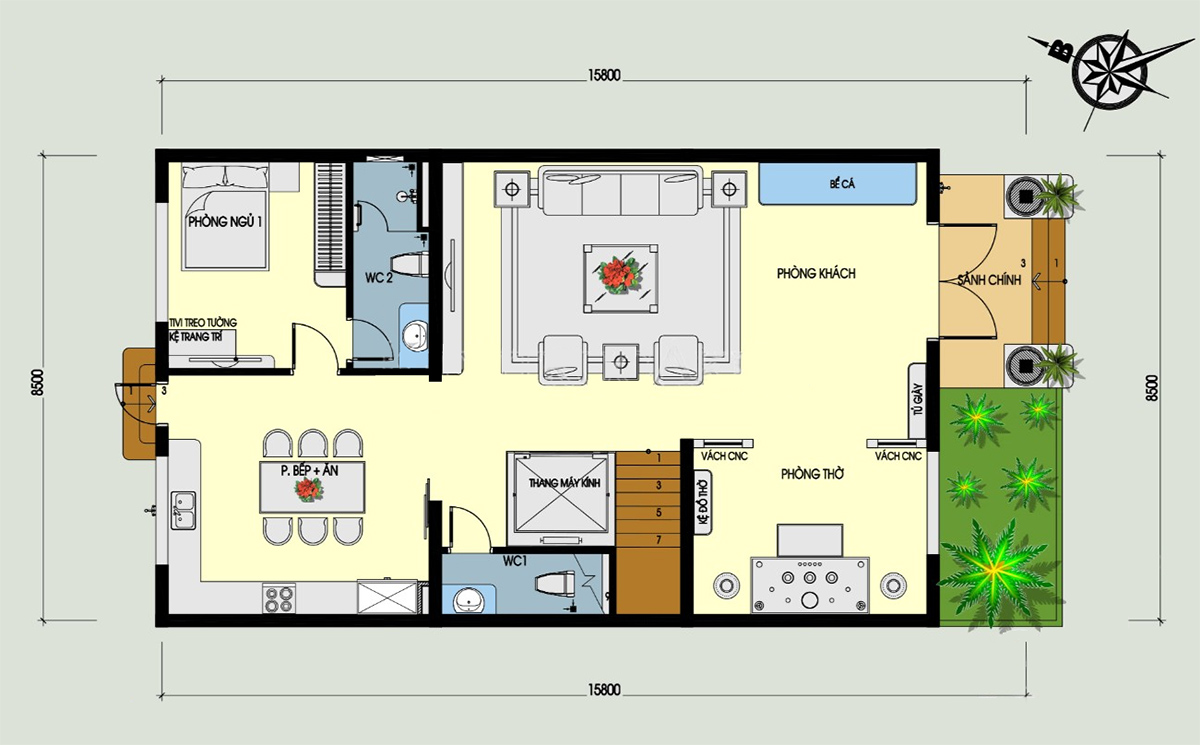 Thiet ke biet thu mai Thai 3 tang ban ve