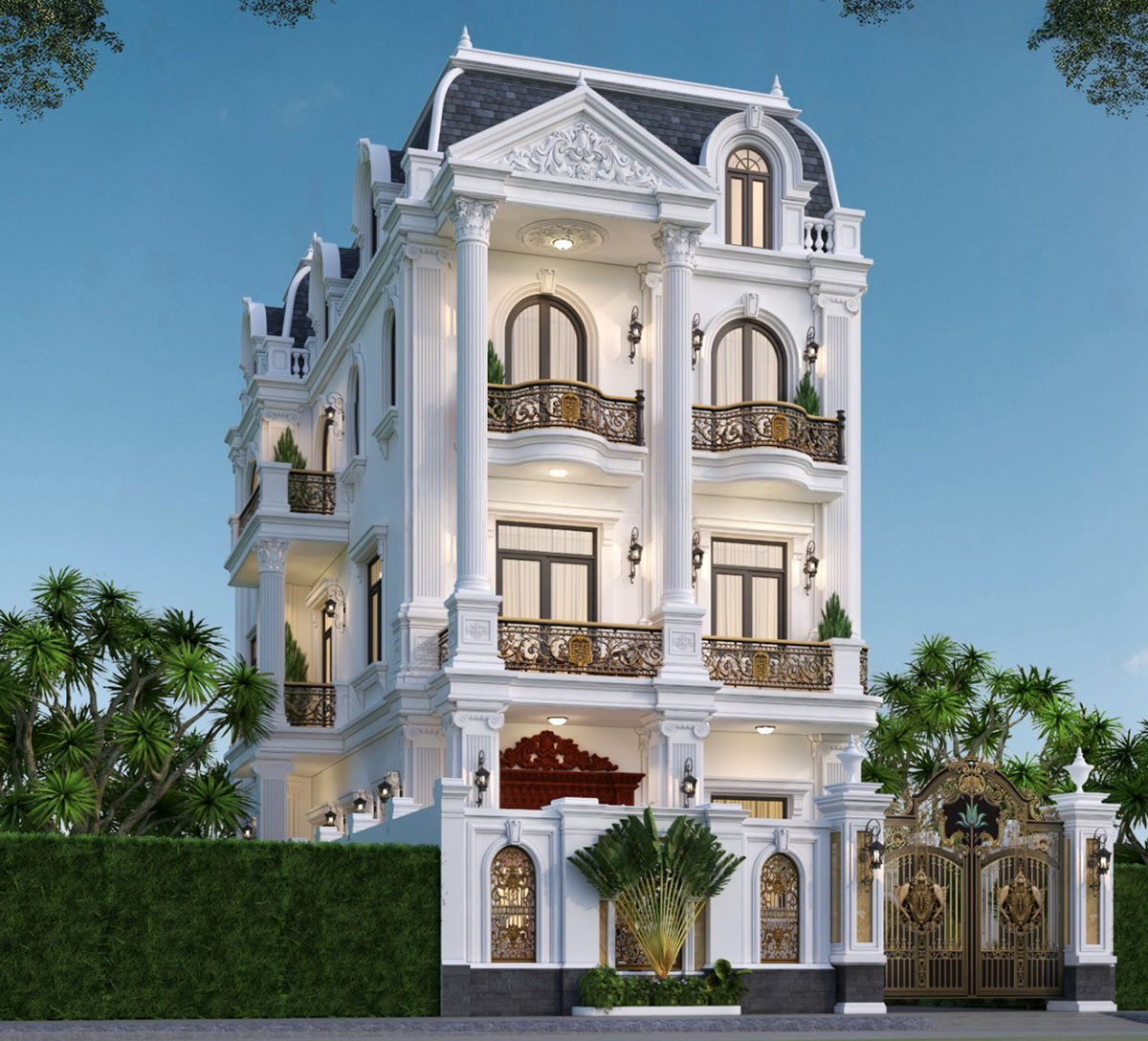 Mẫu biệt thự 3 tầng tân cổ điển mặt tiền 8m là lựa chọn hoàn hảo cho gia chủ yêu thích không gian sống sang trọng, bề thế nhưng vẫn tiện nghi.