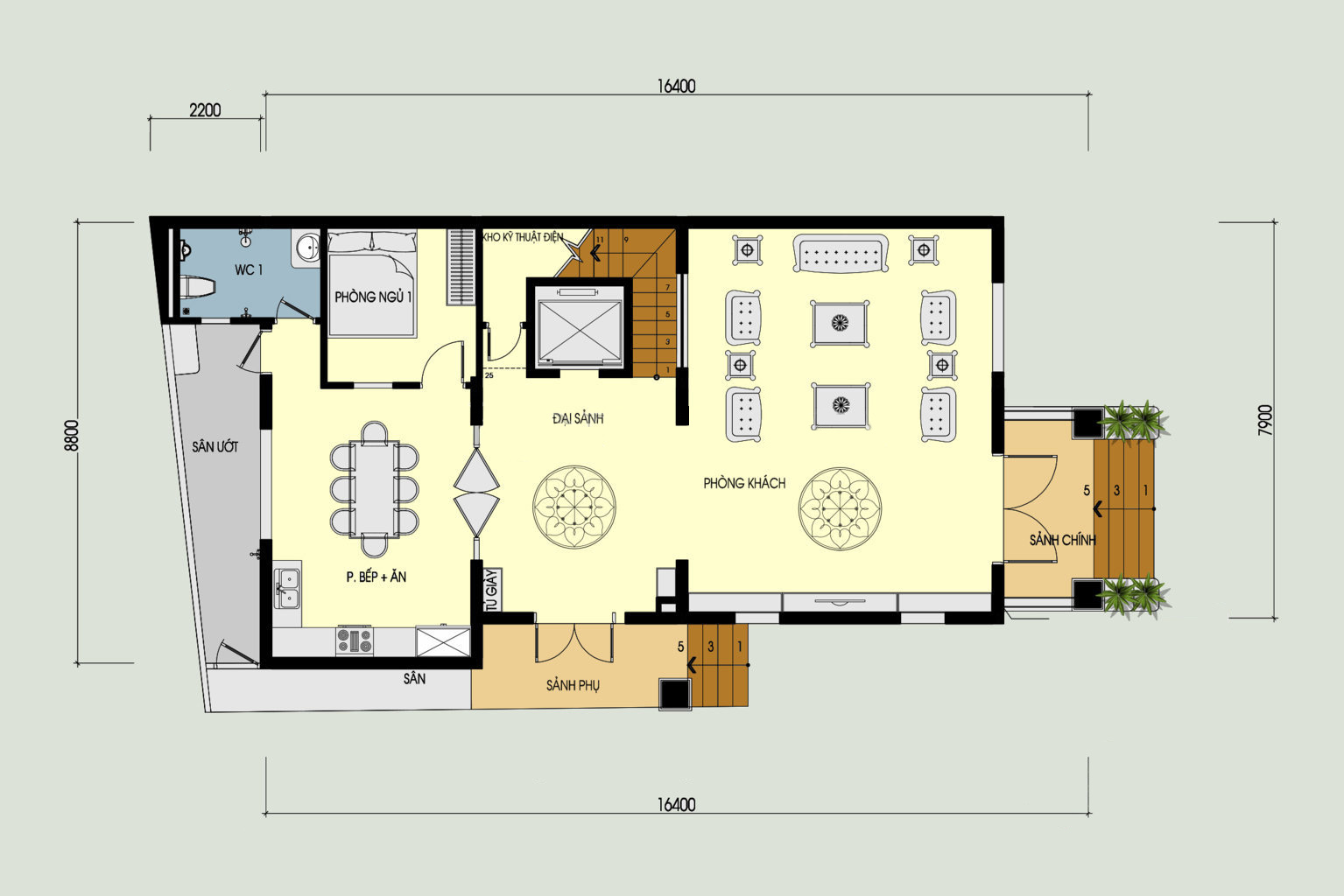 Bản vẽ mặt bằng công năng biệt thự tân cổ điển 3 tầng mặt tiền 8m. (Ảnh: sưu tầm)