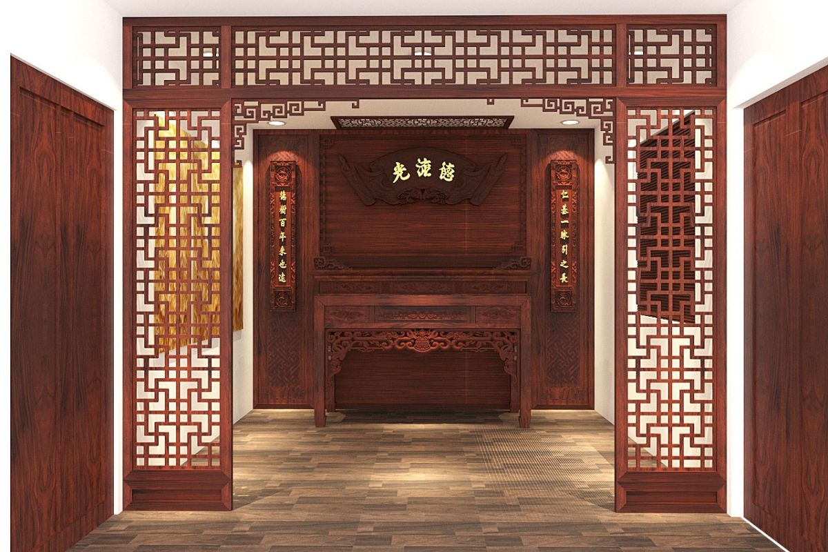 Vách ngăn giúp không gian thờ cúng yên tĩnh và trang nghiêm hơn (Ảnh: Sưu tầm)