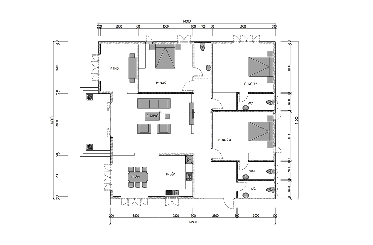 Bản vẽ chi tiết biệt thự 1 tầng 3 phòng ngủ mái nhật Bản vẽ chi tiết biệt thự 1 tầng 3 phòng ngủ mái nhật
