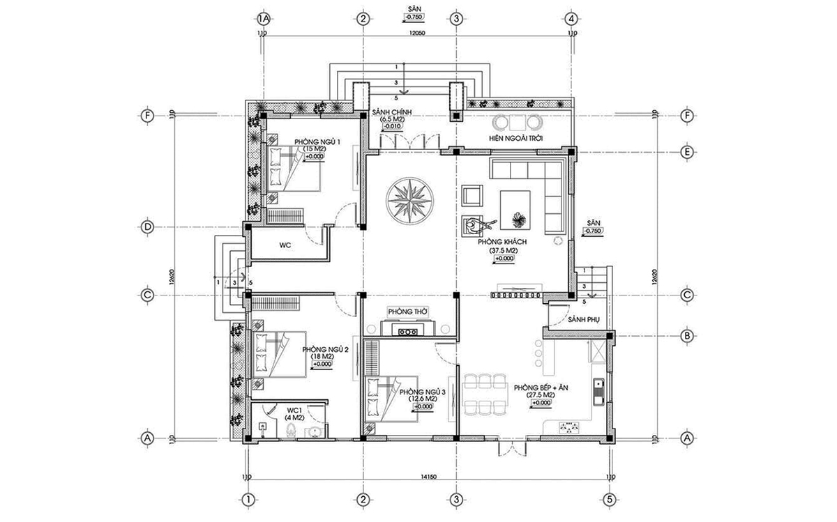 Bản vẽ chi tiết biệt thự 1 tầng 3 phòng ngủ kiểu pháp Bản vẽ chi tiết biệt thự 1 tầng 3 phòng ngủ kiểu pháp