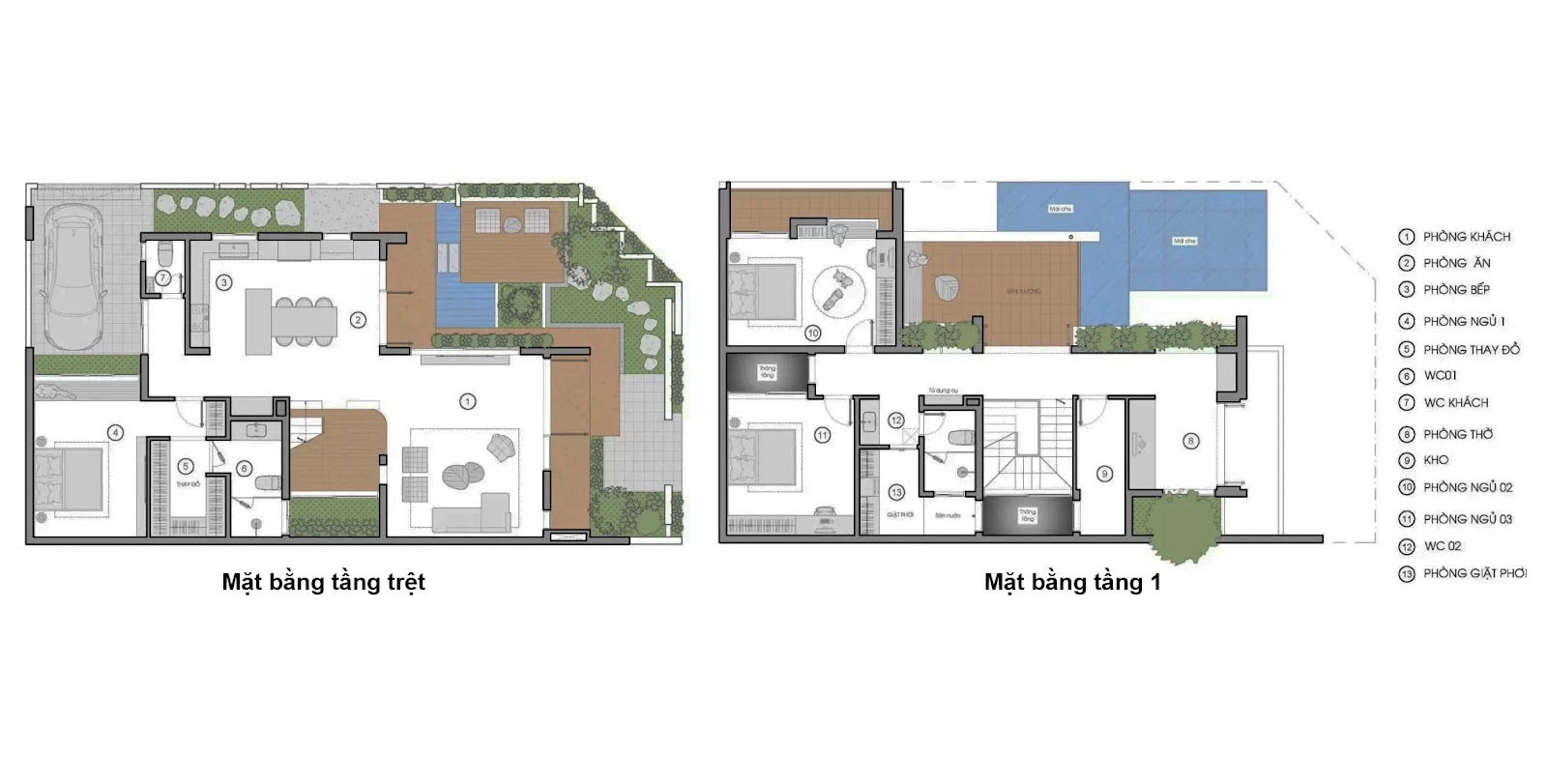 Bản vẽ biệt thự 2 tầng c&oacute; gara 2 mặt tiền
