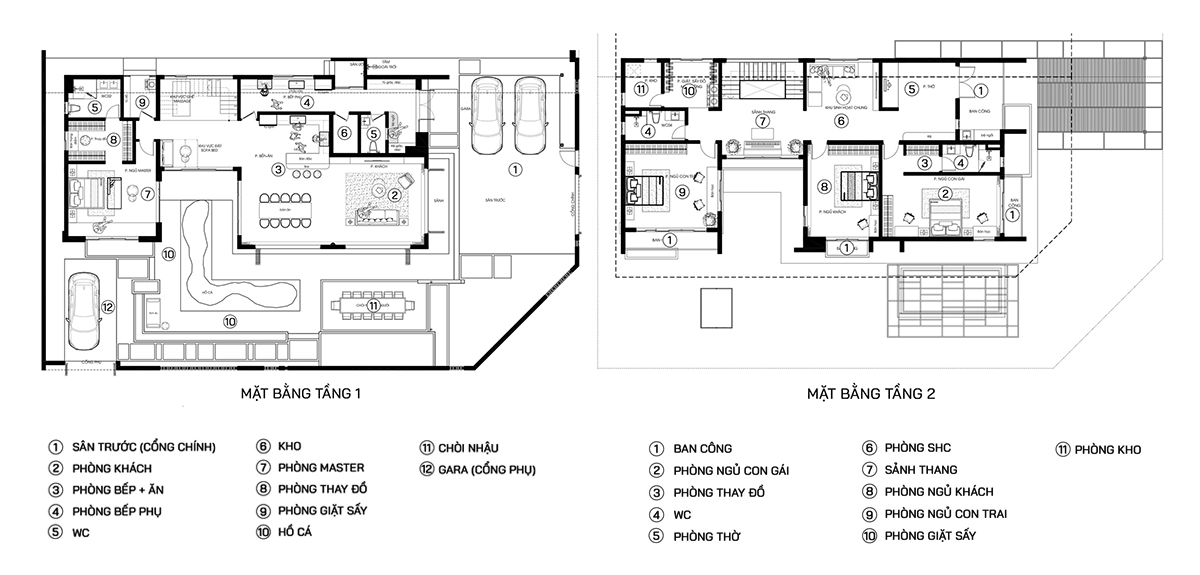 Bản vẽ biệt thự 2 tầng c&oacute; gara m&aacute;i Nhật đẹp