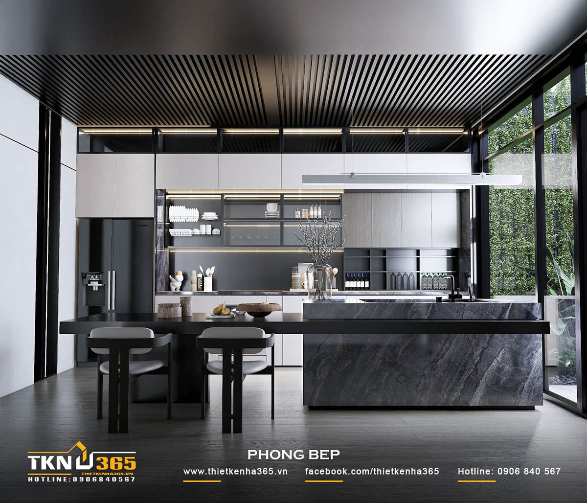 Gam màu trung tính đóng vai trò chủ đạo trong thiết kế nội thất phòng bếp H’S VILLA Gam màu trung tính đóng vai trò chủ đạo trong thiết kế nội thất phòng bếp H’S VILLA