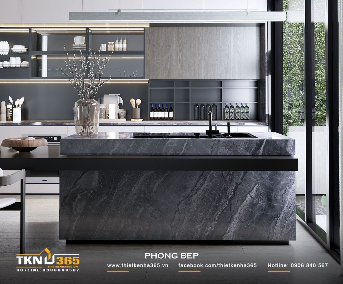 Phòng bếp H’S VILLA sử dụng rất nhiều chi tiết màu đen nhưng vẫn sang trọng và cá tính nhờ nhận đủ ánh sáng tự nhiên Phòng bếp H’S VILLA sử dụng rất nhiều chi tiết màu đen nhưng vẫn sang trọng và cá tính nhờ nhận đủ ánh sáng tự nhiên