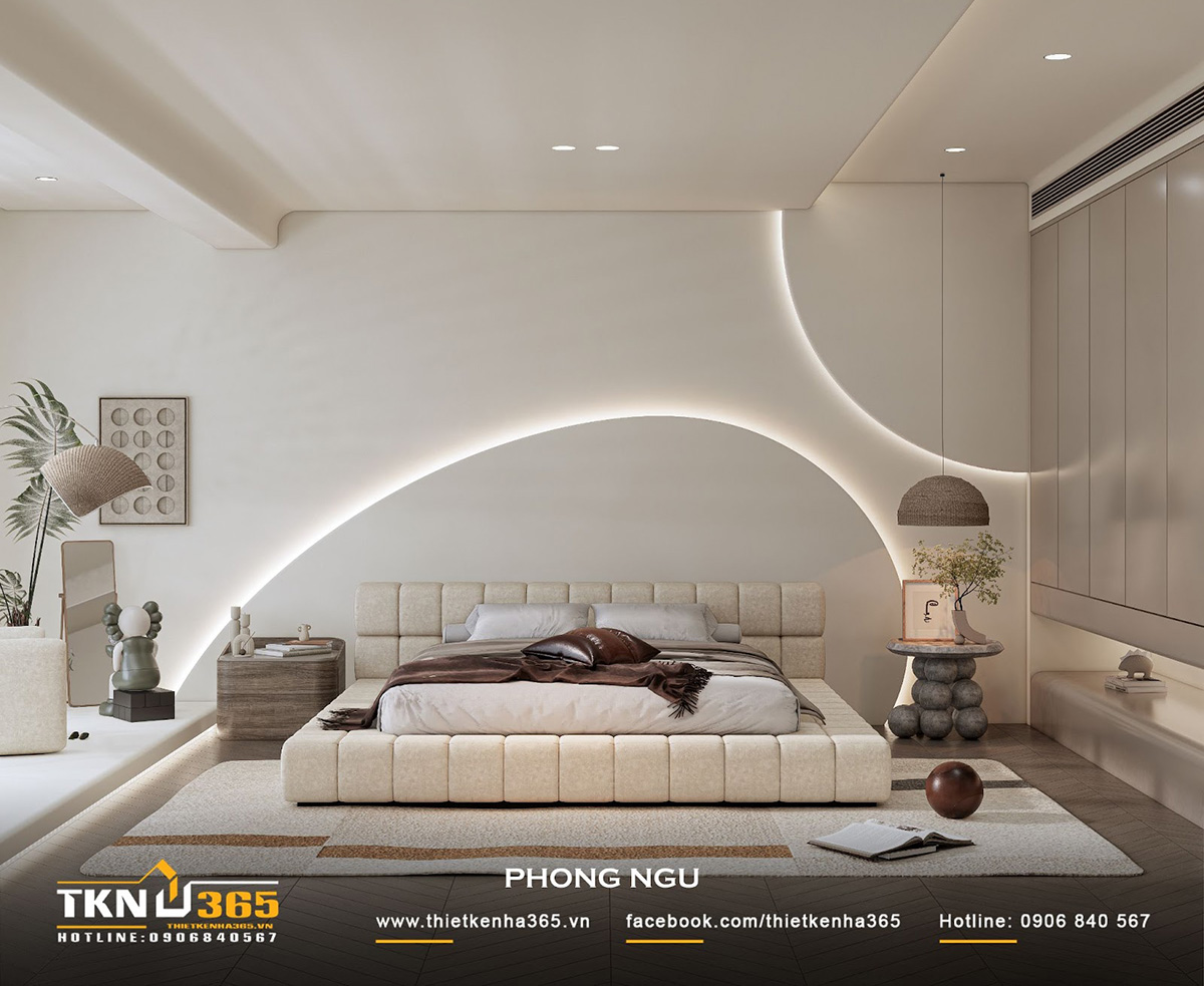 Phòng ngủ phụ trong biệt thự phố 2 tầng sử dụng bảng màu sáng hơn Phòng ngủ phụ trong biệt thự phố 2 tầng sử dụng bảng màu sáng hơn