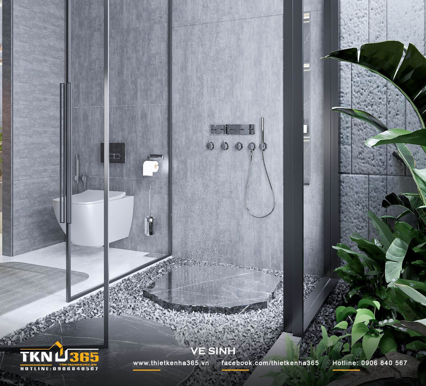 Vách ngăn bằng kính cường lực phân chia nhà vệ sinh thành hai khu vực khô - ướt rõ ràng Vách ngăn bằng kính cường lực phân chia nhà vệ sinh thành hai khu vực khô - ướt rõ ràng