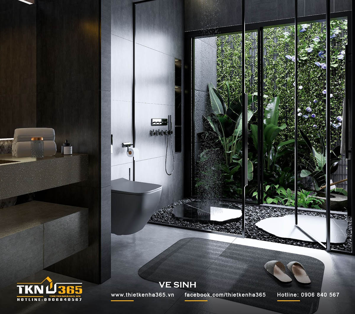 Cửa trượt bằng kính rút ngắn khoảng cách giữa khu vực tắm đứng và khoảng xanh ngay bên cạnh, giúp các thành viên trong gia đình thoải mái chạm vào thiên nhiên Cửa trượt bằng kính rút ngắn khoảng cách giữa khu vực tắm đứng và khoảng xanh ngay bên cạnh, giúp các thành viên trong gia đình thoải mái chạm vào thiên nhiên