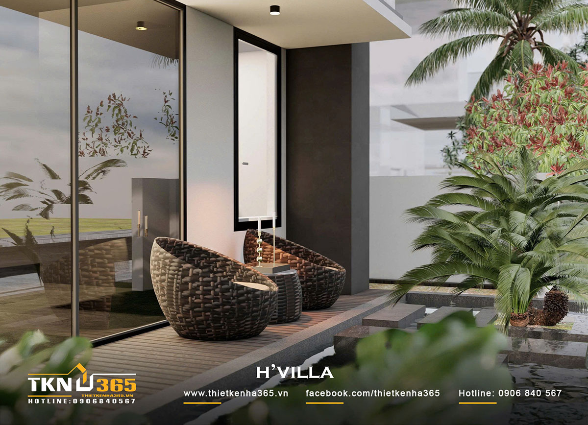 Khoảng hiên rộng rãi bên cạnh hồ nước là không gian thư giãn của gia chủ Khoảng hiên rộng rãi bên cạnh hồ nước là không gian thư giãn của gia chủ