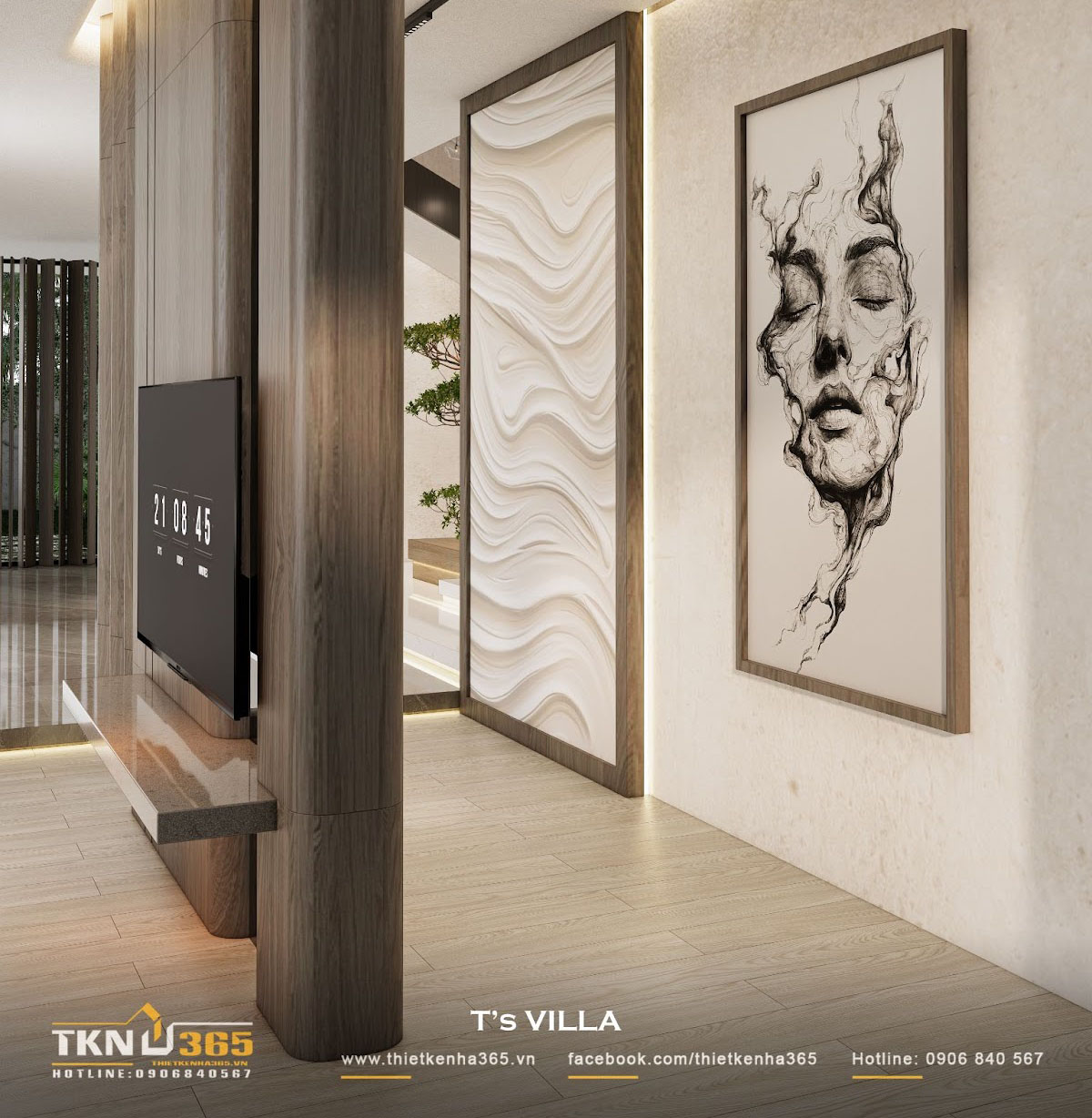 Phòng khách biệt thự T’S VILLA sử dụng vật liệu gỗ ở một số hạng mục, tạo nét đẹp ấm cúng và gần gũi Phòng khách biệt thự T’S VILLA sử dụng vật liệu gỗ ở một số hạng mục, tạo nét đẹp ấm cúng và gần gũi