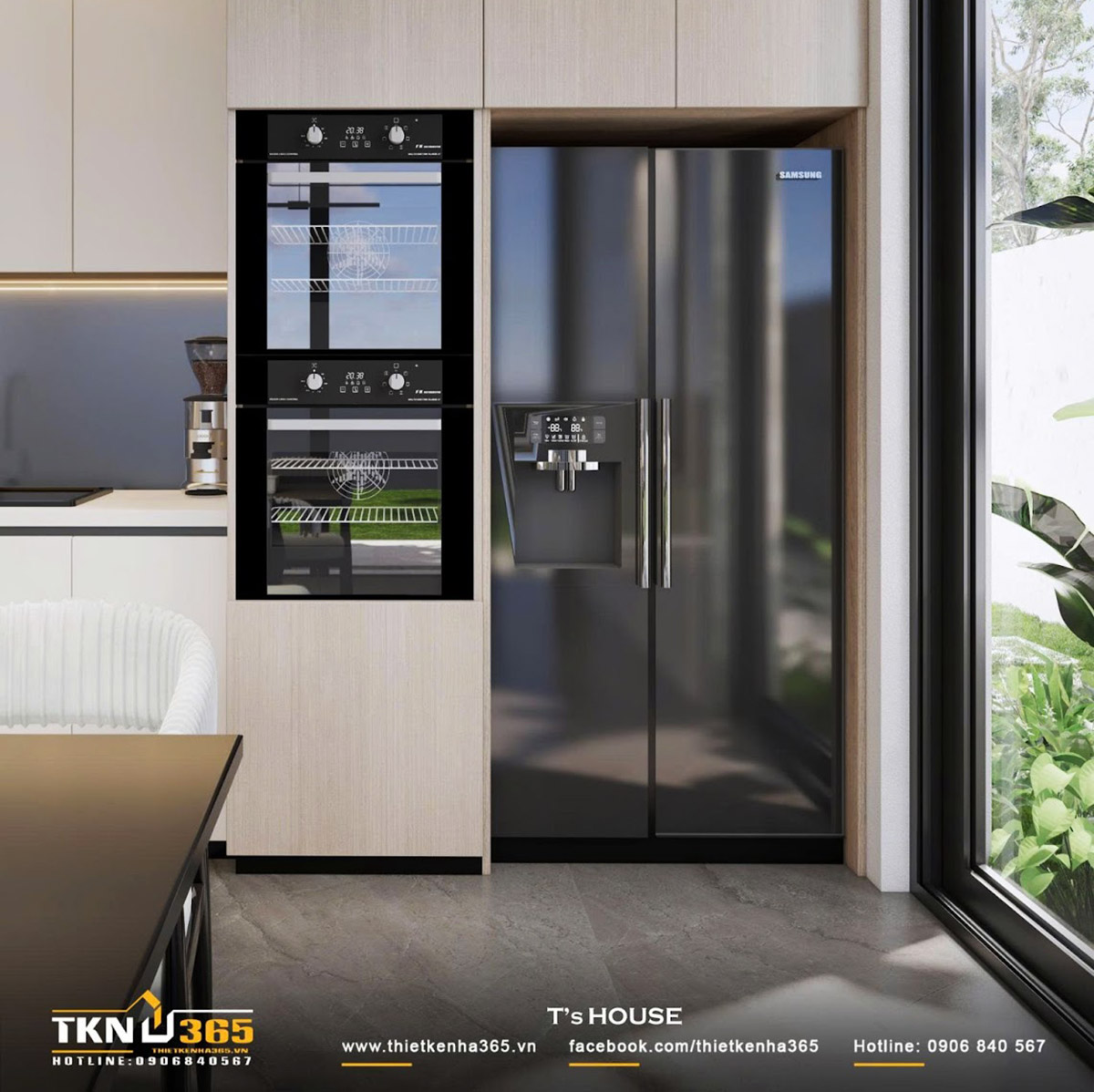 Tủ lạnh và tủ rượu thiết kế “ẩn tường” cùng hệ tủ bếp, giúp tối ưu diện tích phòng bếp hiệu quả Tủ lạnh và tủ rượu thiết kế “ẩn tường” cùng hệ tủ bếp, giúp tối ưu diện tích phòng bếp hiệu quả