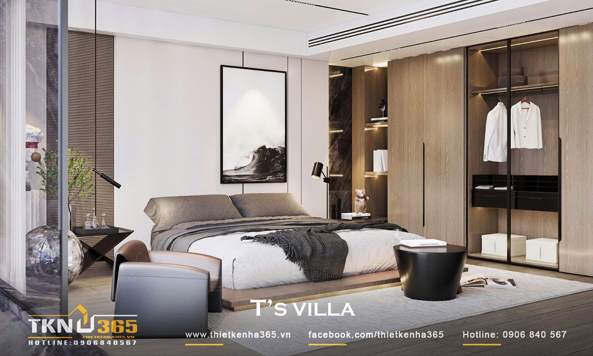 Giường ngủ được đặt ở vị trí trung tâm phòng ngủ Giường ngủ được đặt ở vị trí trung tâm phòng ngủ