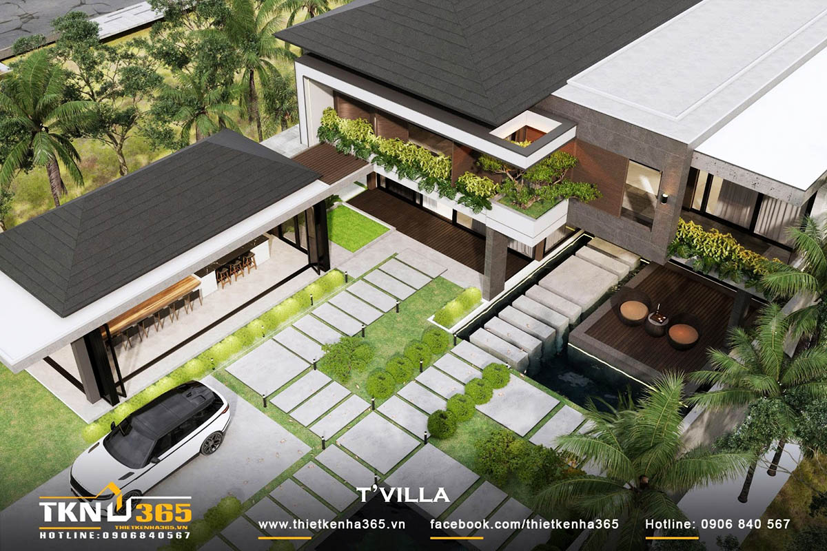 Biệt thự 2 tầng mái Nhật hiện đại bố trí các mảng xanh thành nhiều lớp Biệt thự 2 tầng mái Nhật hiện đại bố trí các mảng xanh thành nhiều lớp