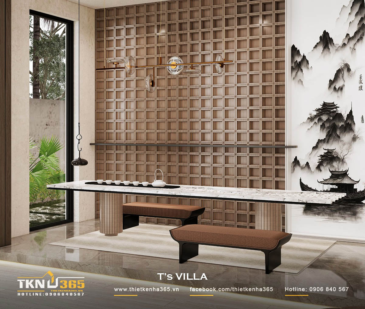 Gia chủ có thể vừa ngồi uống trà vừa ngắm nhìn khung cảnh sân vườn bên ngoài thông qua lớp cửa kính Gia chủ có thể vừa ngồi uống trà vừa ngắm nhìn khung cảnh sân vườn bên ngoài thông qua lớp cửa kính