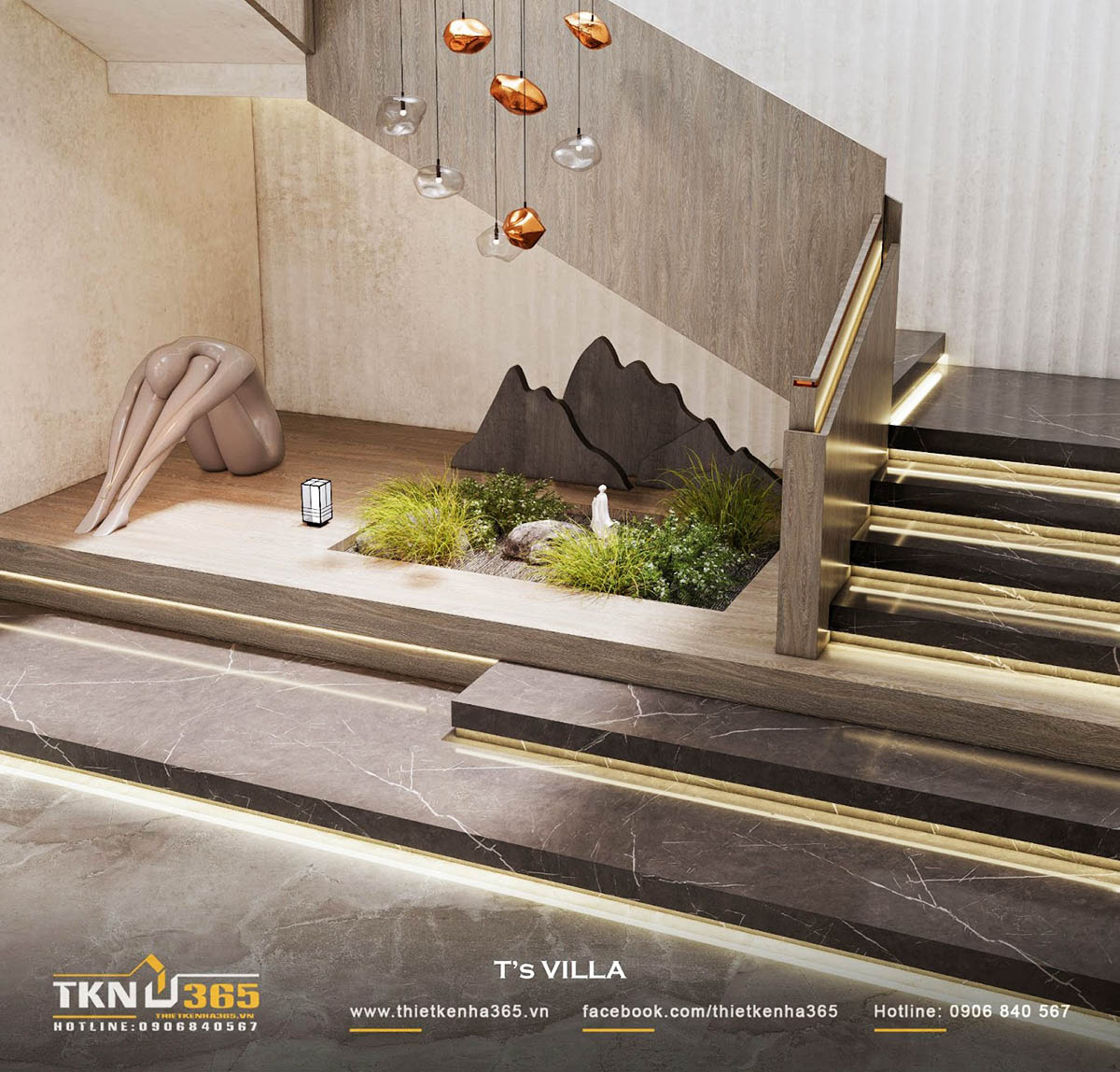 Mảng xanh được đan cài khéo léo tại khu vực dưới cầu thang Mảng xanh được đan cài khéo léo tại khu vực dưới cầu thang