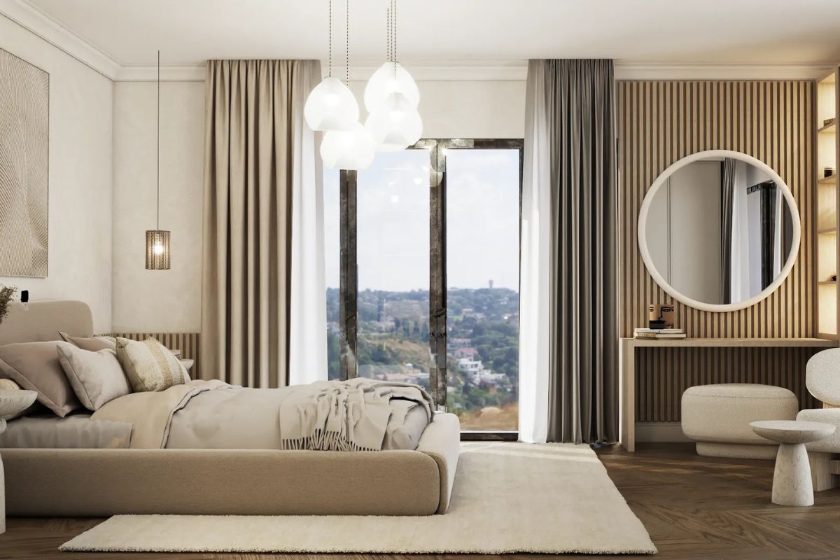 Đặt gương trong phòng ngủ tạo cảm giác diện tích mở rộng gấp đôi (Ảnh: Sưu tầm)