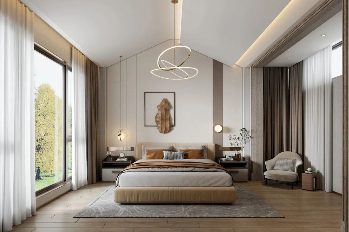 Gam màu sáng giúp phòng ngủ rộng thoáng và phản chiếu ánh sáng tốt (Ảnh: Sưu tầm)