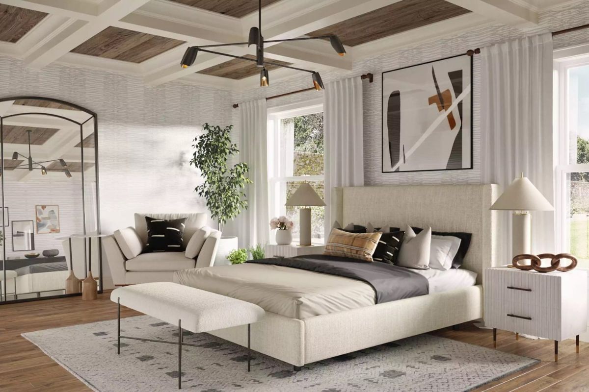 Phòng ngủ nên ưu tiên nội thất sáng màu, kích thước phù hợp để không che chắn nguồn sáng (Ảnh: Sưu tầm)