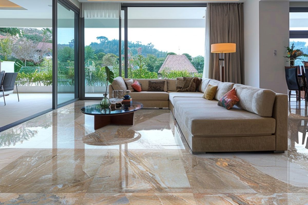 Gạch men bóng giúp không gian phòng khách rộng thoáng và toát lên vẻ đẹp sang trọng, hiện đại (Ảnh: Sưu tầm) Gạch men bóng giúp không gian phòng khách rộng thoáng và toát lên vẻ đẹp sang trọng, hiện đại (Ảnh: Sưu tầm)