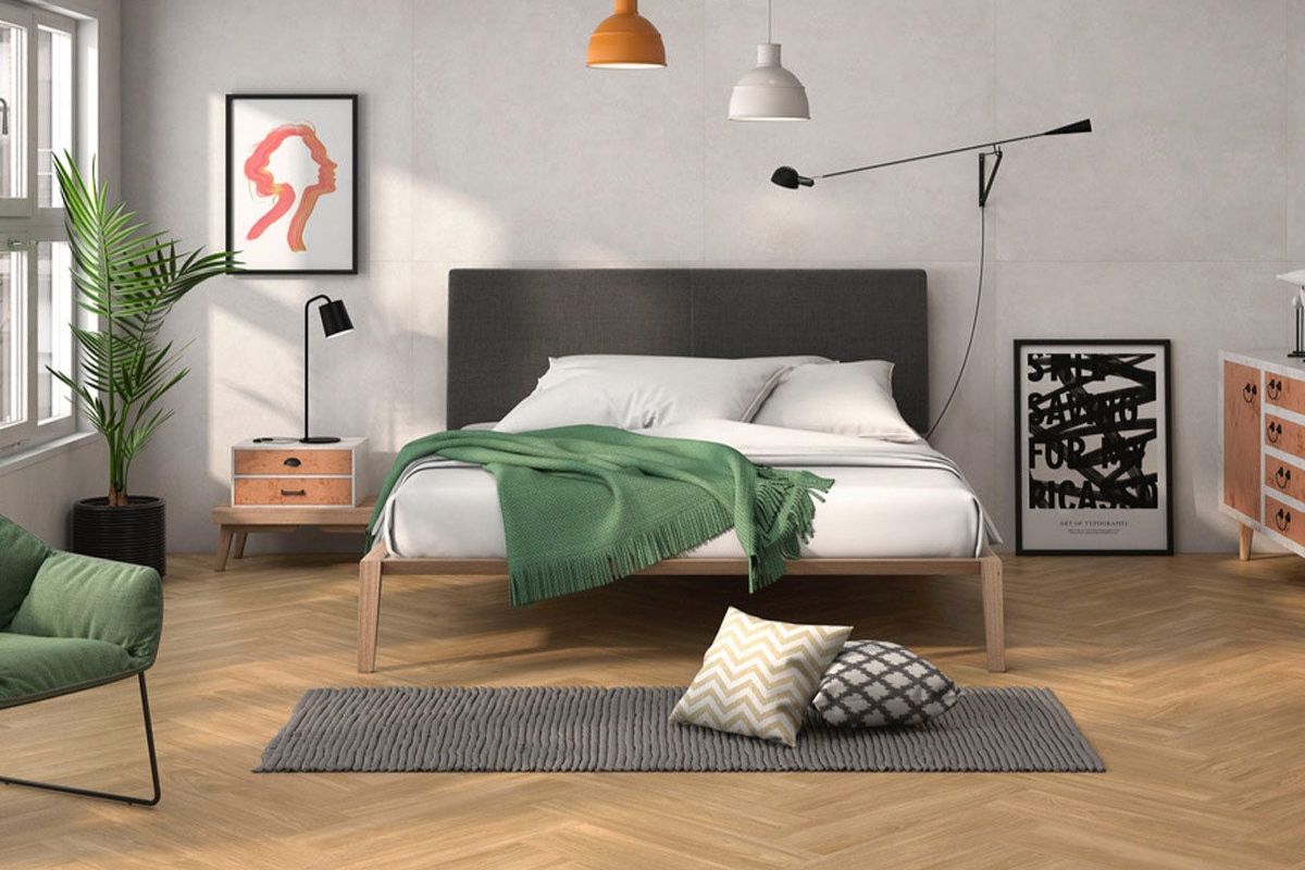 Gạch vân gỗ màu sắc nhẹ nhàng mang đến cho không gian phòng ngủ cảm giác ấm cúng và thư giãn (Ảnh: Sưu tầm) Gạch vân gỗ màu sắc nhẹ nhàng mang đến cho không gian phòng ngủ cảm giác ấm cúng và thư giãn (Ảnh: Sưu tầm)