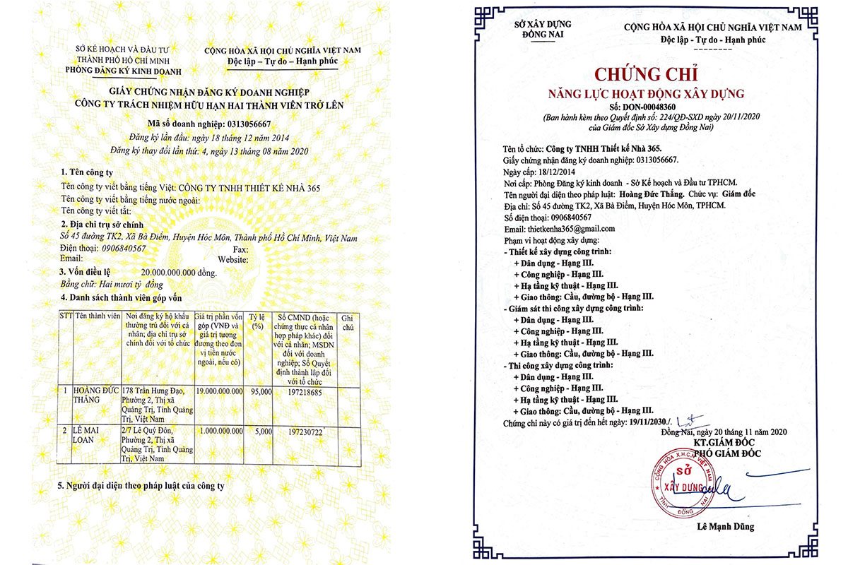 Một công ty thiết kế biệt thự uy tín cần có đầy đủ giấy tờ pháp lý để đảm bảo hồ sơ thiết kế hợp lệ khi xin phép xây dựng: