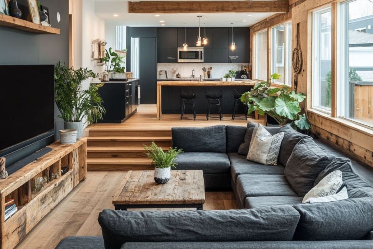 Làm nền nhà bếp cao hơn phòng khách giúp căn hộ nhỏ tối ưu hóa bố cục công năng (Ảnh: Sưu tầm)