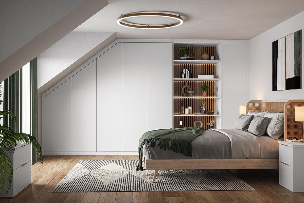 Tủ kịch trần tối ưu không gian hiệu quả, nhất là những phòng ngủ có diện tích khiêm tốn (Ảnh: Sưu tầm)