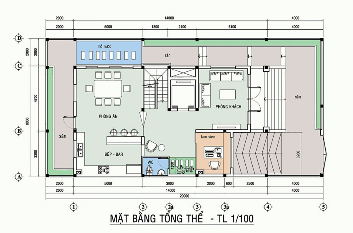 Bản vẽ mặt bằng công năng biệt thự 3 tầng tân cổ điển tầng trệt - tầng 1 (Ảnh: sưu tầm)