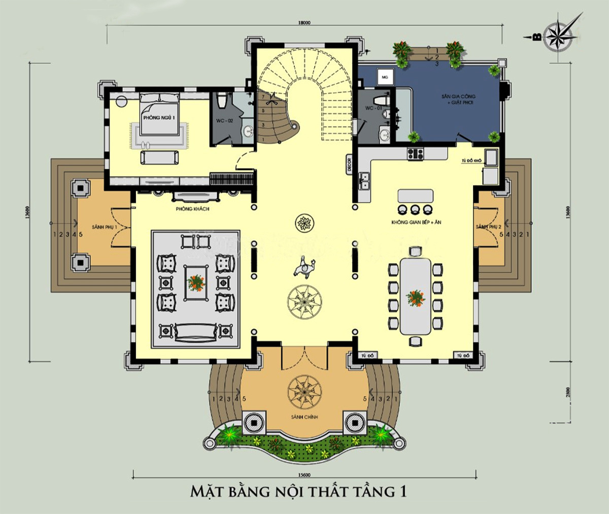 Bản vẽ biệt thự Pháp tân cổ điển 2 tầng 1 tum