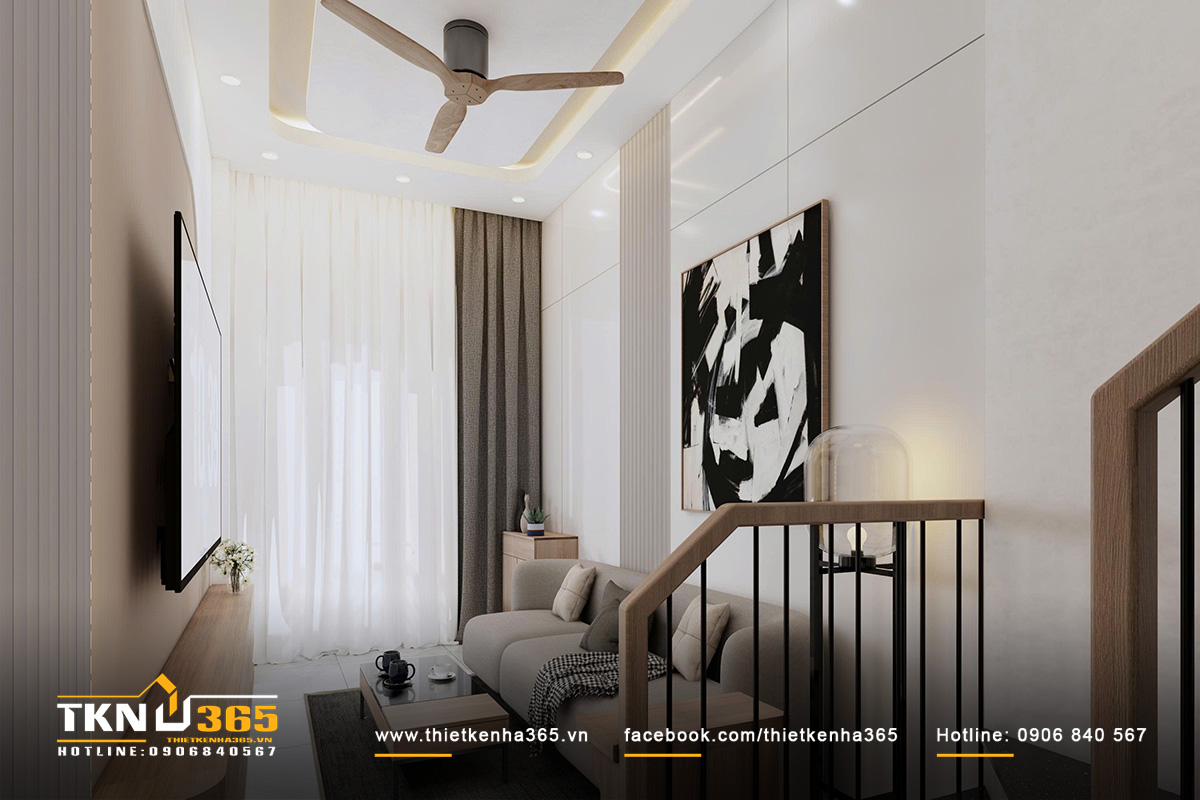 Nhà chị Mỹ Quận 8, nhà phố 1 triệt 2 lầu 1 tum, phòng khách