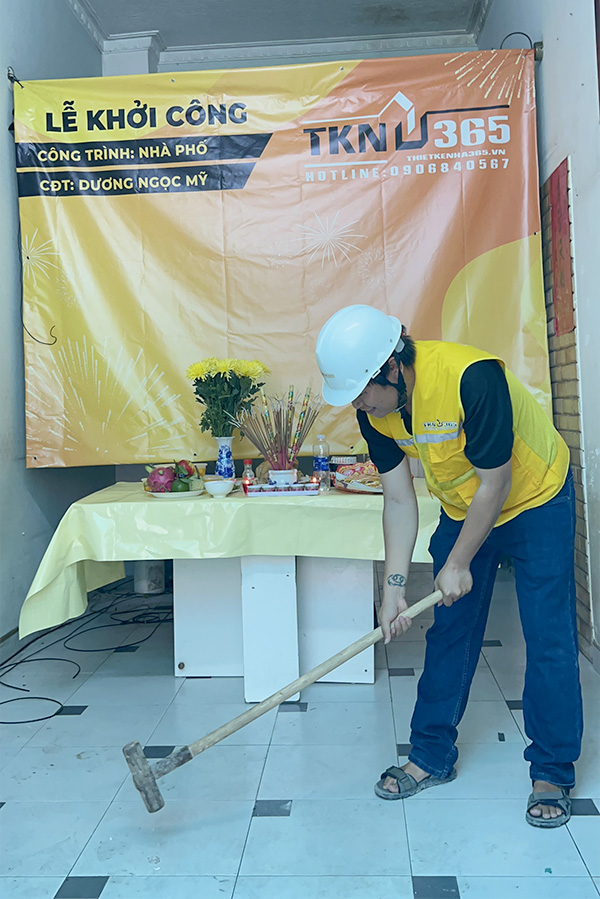 Nhà chị Mỹ Quận 8, nhà phố 1 triệt 2 lầu 1 tum, khởi công