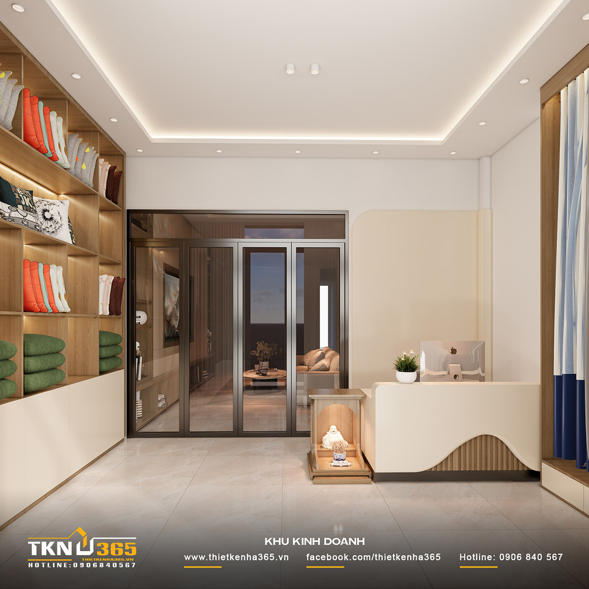 Khu vực kinh doanh rộng rãi , quầy lễ tân phục vụ tư vấn, tiếp khách chuyên nghiệp