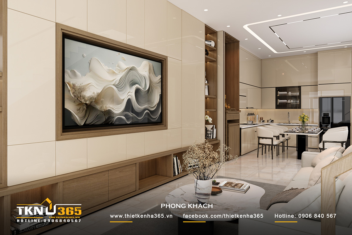 Phòng khách - bếp liên thông tạo sự rộng rãi và tăng tính kết nối