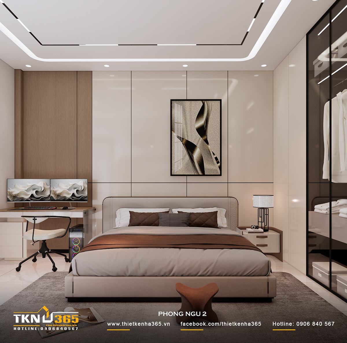 Chiếc giường ngủ thiết kế êm ái chính là không gian nghỉ ngơi sau ngày dài làm việc mệt mỏi